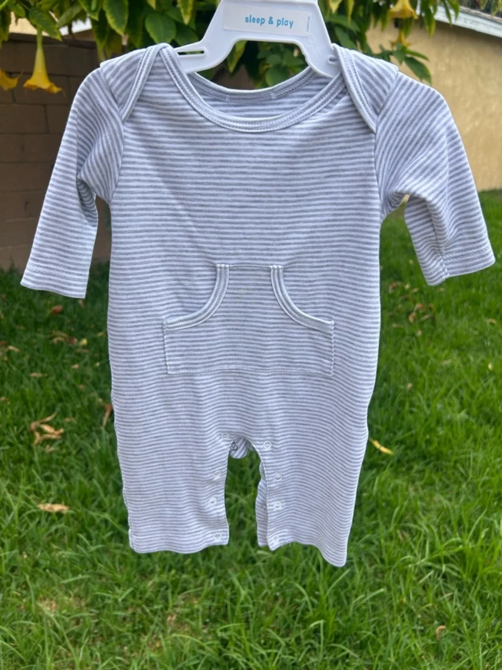 Kissy Kissy Light Gray Stripe Long-Sleeve Baby One-Piece